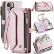 For iPhone 15 CaseMe C36 Card Slots Zipper Wallet RFID Anti-theft Leather Phone Case(Pink) - free shipping - PMC Jewellery - Order now!