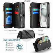 For iPhone 15 Plus CaseMe C36 Card Slots Zipper Wallet RFID Anti-theft Leather Phone Case(Black)