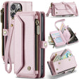 For iPhone 15 Pro CaseMe C36 Card Slots Zipper Wallet RFID Anti-theft Leather Phone Case(Pink) - free shipping - PMC Jewellery - Order now!