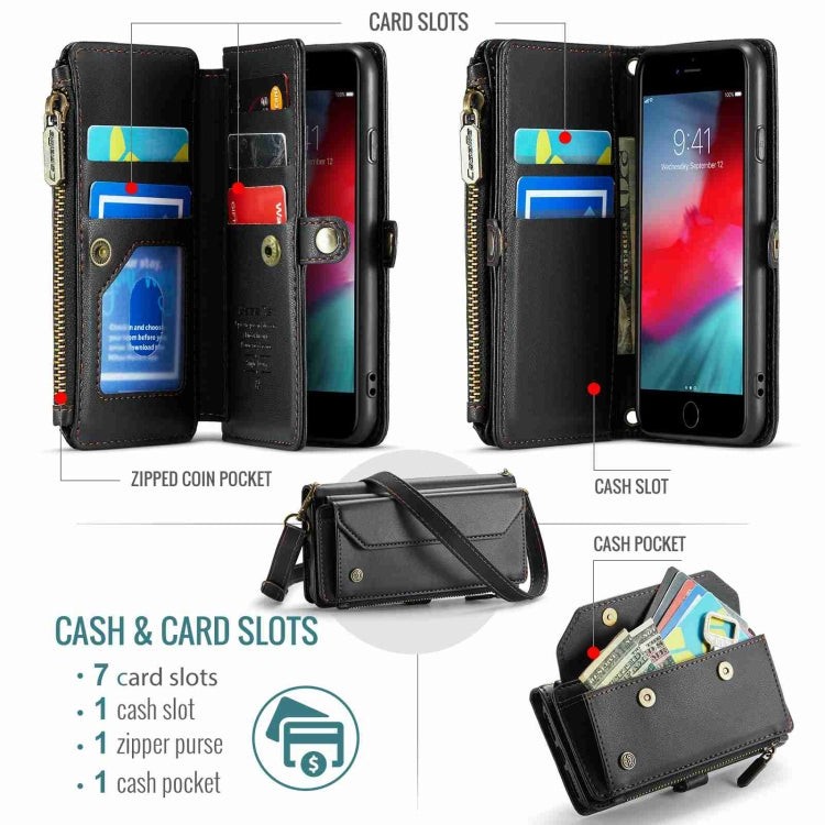 For iPhone 8 / 7 / 6 CaseMe C36 Card Slots Zipper Wallet RFID Anti-theft Leather Phone Case(Black)