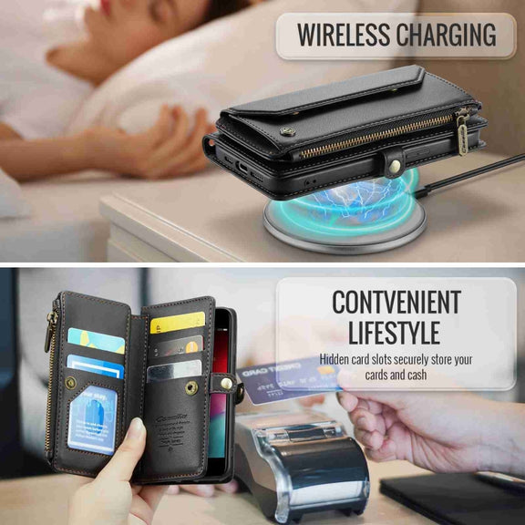 For iPhone 8 / 7 / 6 CaseMe C36 Card Slots Zipper Wallet RFID Anti-theft Leather Phone Case(Black)