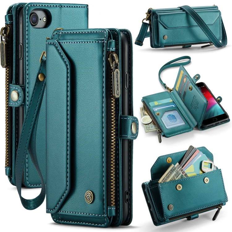 For iPhone 8 / 7 / 6 CaseMe C36 Card Slots Zipper Wallet RFID Anti-theft Leather Phone Case(Blue-green)