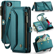 For iPhone 8 / 7 / 6 CaseMe C36 Card Slots Zipper Wallet RFID Anti-theft Leather Phone Case(Blue-green)