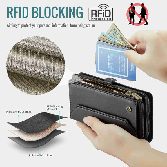 For iPhone 8 Plus / 7 Plus / 6 Plus CaseMe C36 Card Slots Zipper Wallet RFID Anti-theft Leather Phone Case(Black)