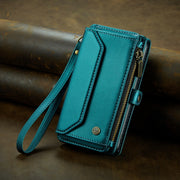 For iPhone 8 Plus / 7 Plus / 6 Plus CaseMe C36 Card Slots Zipper Wallet RFID Anti-theft Leather Phone Case(Blue-green)