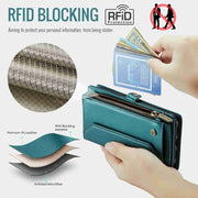For iPhone 8 Plus / 7 Plus / 6 Plus CaseMe C36 Card Slots Zipper Wallet RFID Anti-theft Leather Phone Case(Blue-green)