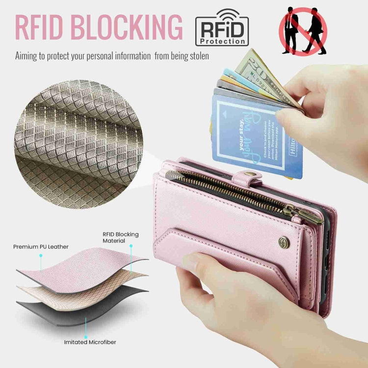 For iPhone 8 Plus / 7 Plus / 6 Plus CaseMe C36 Card Slots Zipper Wallet RFID Anti-theft Leather Phone Case(Pink)