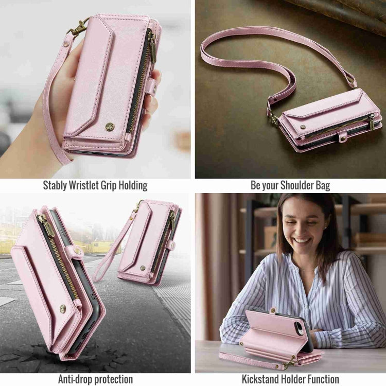 For iPhone 8 Plus / 7 Plus / 6 Plus CaseMe C36 Card Slots Zipper Wallet RFID Anti-theft Leather Phone Case(Pink)