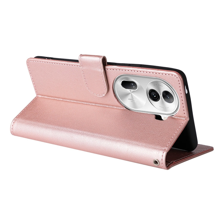 For OPPO Reno11 Pro 5G Global Multifunctional Horizontal Flip Leather Phone Case with Three Card Slot(Rose Gold)