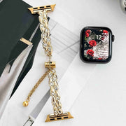 For Apple Watch Series 3 42mm Rhinestone Peacock Metal Bracelet Watch Band(Gold)