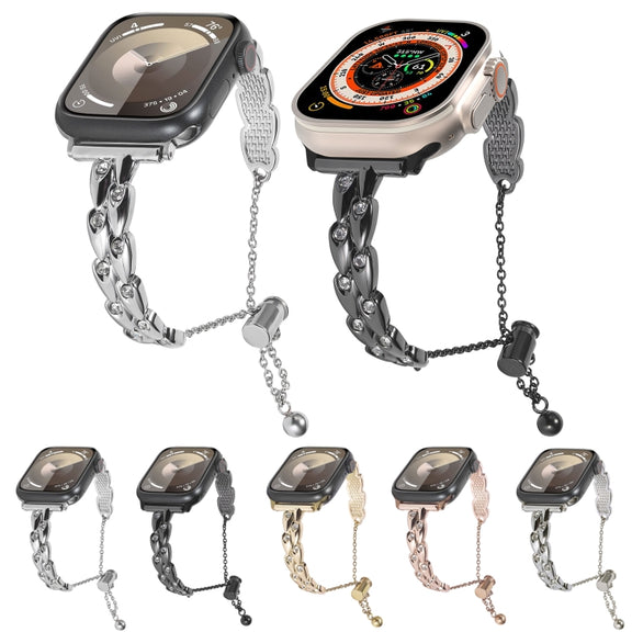 For Apple Watch Series 3 42mm Rhinestone Peacock Metal Bracelet Watch Band(Gold)
