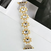 For Apple Watch 38mm Beaded Pearl Gemstone Bracelet Watch Band(Light Gold)