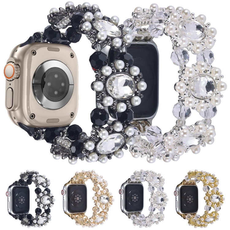 For Apple Watch 38mm Beaded Pearl Gemstone Bracelet Watch Band(Gold)