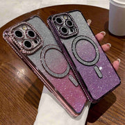 For iPhone 16 Plus Diamond Gradient Glitter Plated MagSafe Phone Case(Pink)