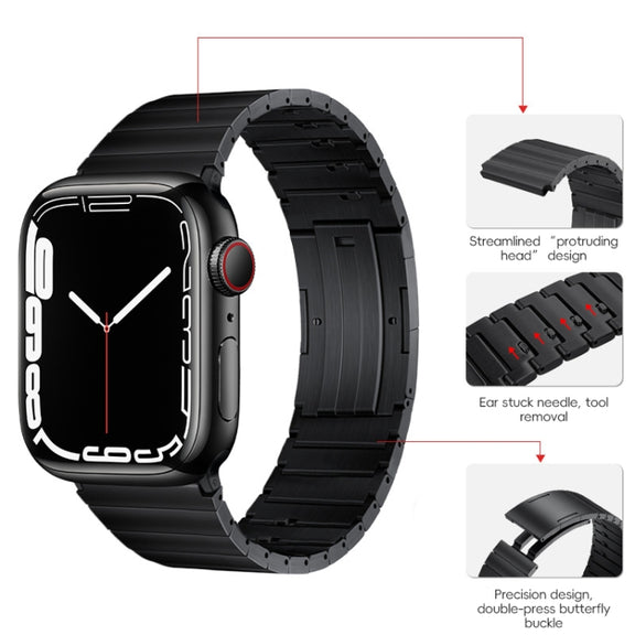 For Apple Watch SE 44mm PG65 Single Bead Bamboo Joint Spring Bars Titanium Metal Watch Band(Black)