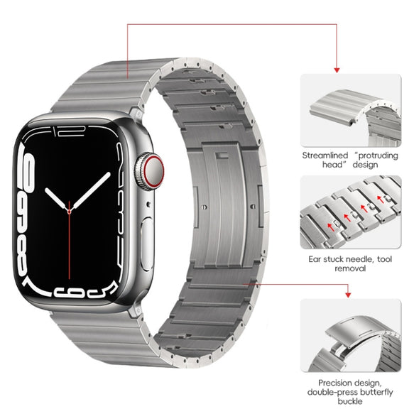 For Apple Watch SE 44mm PG65 Single Bead Bamboo Joint Spring Bars Titanium Metal Watch Band(Silver)