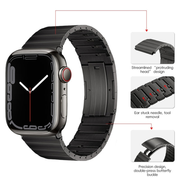 For Apple Watch 42mm PG65 Single Bead Bamboo Joint Spring Bars Titanium Metal Watch Band(Graphite Black)