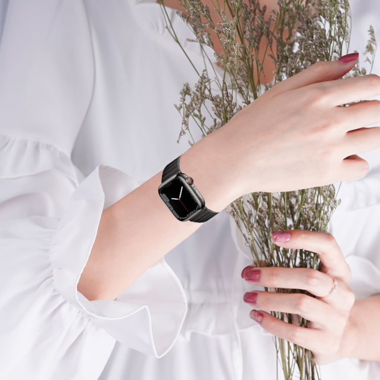 For Apple Watch 42mm PG65 Single Bead Bamboo Joint Spring Bars Titanium Metal Watch Band(Black)
