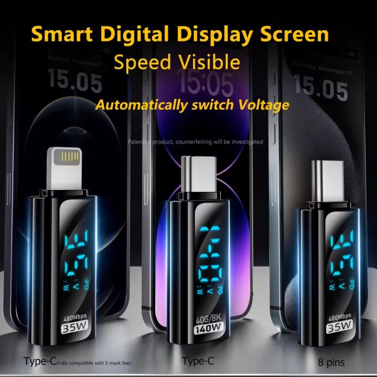 Type-C Male to 8 Pin Female 35W Charging Adapter with Digital Display(Black)