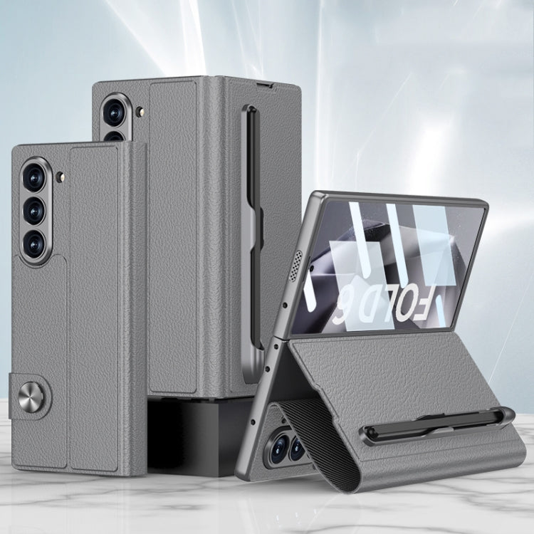 For Samsung Galaxy Z Fold6 GKK Integrated Flip Leather Case with Pen Slotm, Stylus Not Included(Grey)