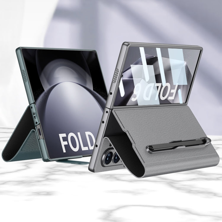 For Samsung Galaxy Z Fold6 GKK Integrated Flip Leather Case with Pen Slotm, Stylus Not Included(Grey)