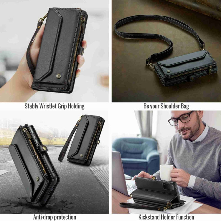For Samsung Galaxy S20+ CaseMe C36 Card Slots Zipper Wallet RFID Anti-theft Leather Phone Case(Black)