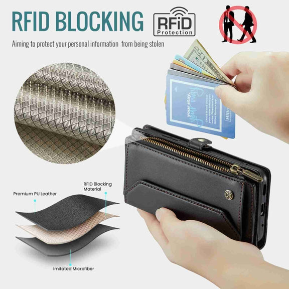 For Samsung Galaxy S20 CaseMe C36 Card Slots Zipper Wallet RFID Anti-theft Leather Phone Case(Black)