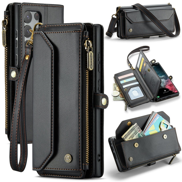 For Samsung Galaxy S22 Ultra 5G CaseMe C36 Card Slots Zipper Wallet RFID Anti-theft Leather Phone Case(Black)
