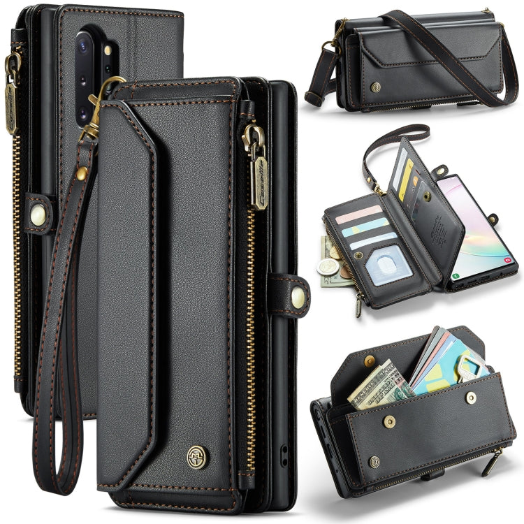 For Samsung Galaxy Note10+ CaseMe C36 Card Slots Zipper Wallet RFID Anti-theft Leather Phone Case(Black)