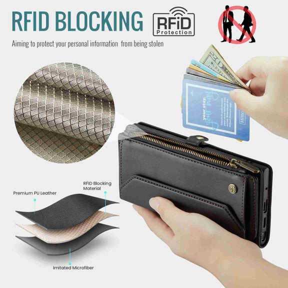 For Samsung Galaxy Note10+ CaseMe C36 Card Slots Zipper Wallet RFID Anti-theft Leather Phone Case(Black)