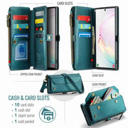 For Samsung Galaxy Note10+ CaseMe C36 Card Slots Zipper Wallet RFID Anti-theft Leather Phone Case(Blue-green)