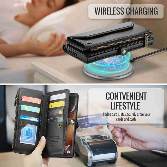 For Samsung Galaxy Note20 Ultra CaseMe C36 Card Slots Zipper Wallet RFID Anti-theft Leather Phone Case(Black)