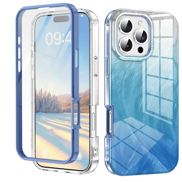 For iPhone 16 Pro Max IMD Gradient Feather PC Hybrid TPU Phone Case(Blue)