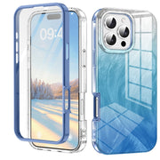 For iPhone 16 Pro Max IMD Gradient Feather PC Hybrid TPU Phone Case(Blue)