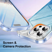 For iPhone 16 Pro Max IMD Gradient Feather PC Hybrid TPU Phone Case(Blue)