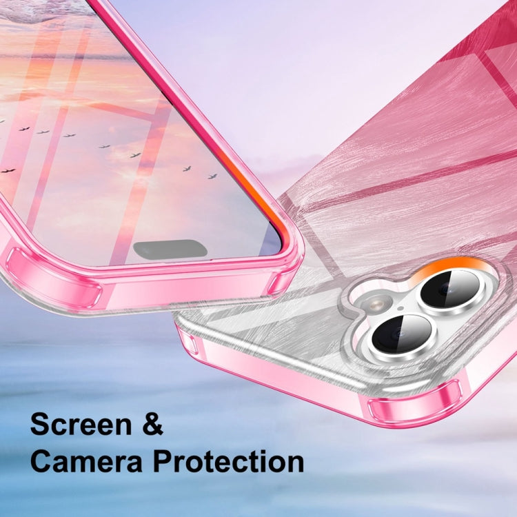 For iPhone 16 Plus IMD Gradient Feather PC Hybrid TPU Phone Case(Rose Red)