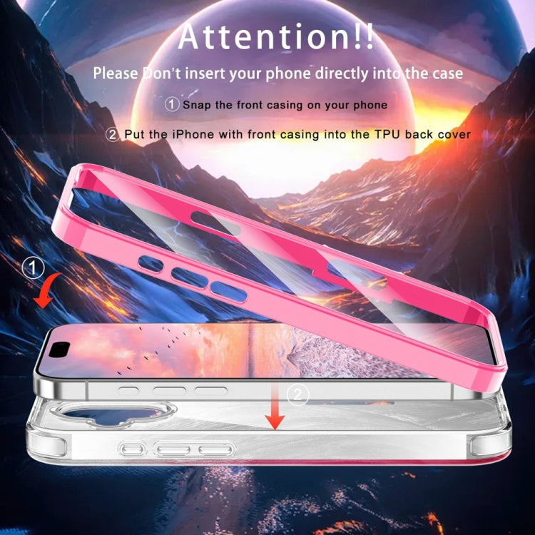 For iPhone 16 IMD Gradient Feather PC Hybrid TPU Phone Case(Rose Red)