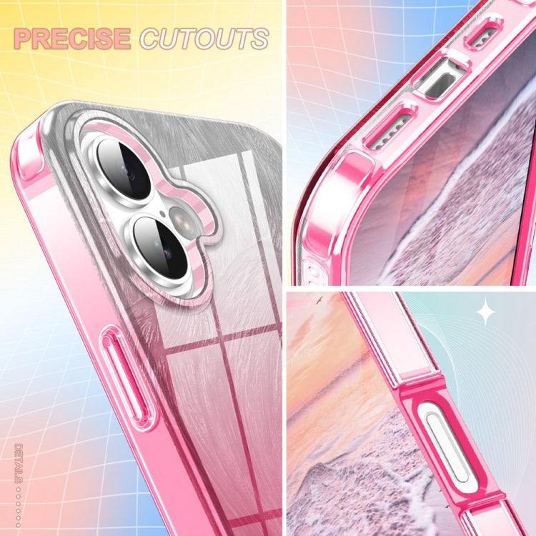 For iPhone 16 IMD Gradient Feather PC Hybrid TPU Phone Case(Rose Red)