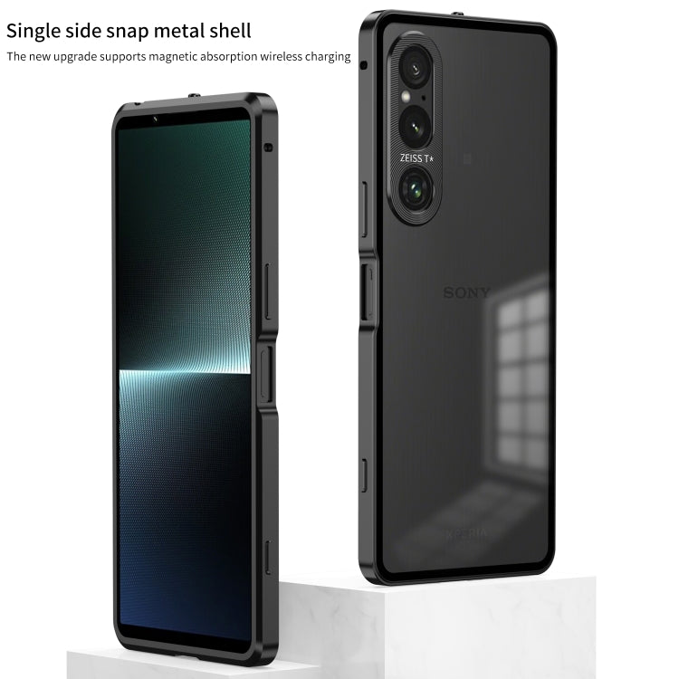 For Sony Xperia 1 V Snap Buckle Metal Frame Frosted Phone Case(Black)