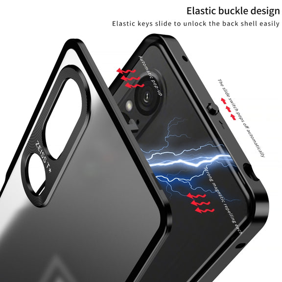 For Sony Xperia 1 V Snap Buckle Metal Frame Frosted Phone Case(Silver)