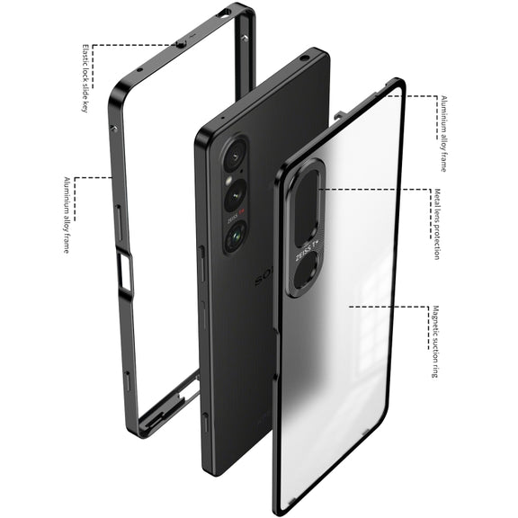 For Sony Xperia 1 V Snap Buckle Metal Frame Frosted Phone Case(Silver)