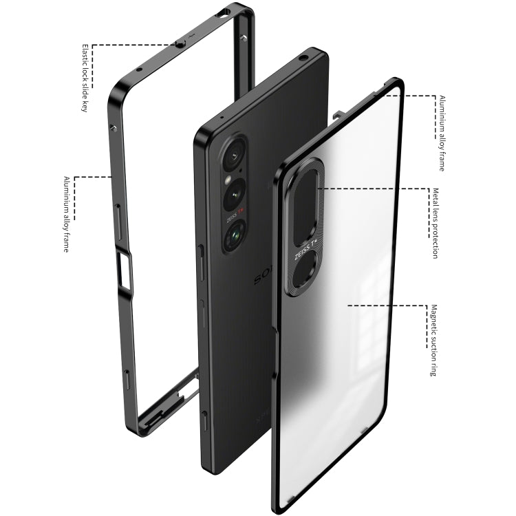 For Sony Xperia 1 V Snap Buckle Metal Frame Frosted Phone Case(Black)