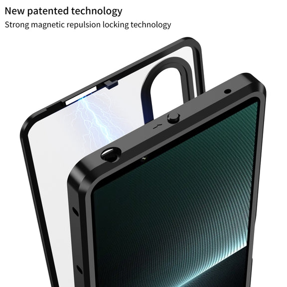 For Sony Xperia 1 V Snap Buckle Metal Frame Frosted Phone Case(Black)