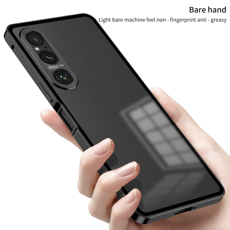 For Sony Xperia 1 V Snap Buckle Metal Frame Frosted Phone Case(Black)