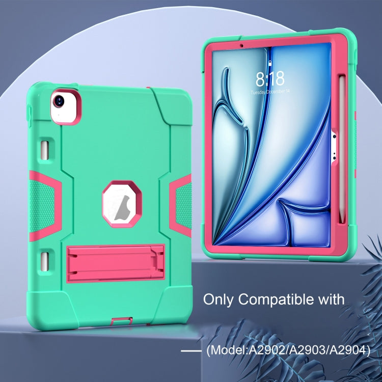 For iPad Air 11 2025 / 2024 Contrast Color Silicone Acrylic PC Tablet Case with Holder(Mint Green Rose Red)