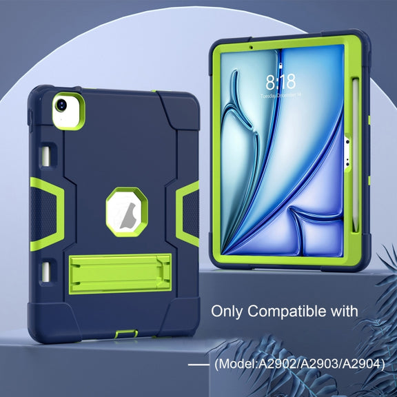 For iPad Air 11 2024 Contrast Color Silicone Acrylic PC Tablet Case with Holder(Navy Blue Yellow Green)