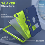 For iPad Air 11 2024 Contrast Color Silicone Acrylic PC Tablet Case with Holder(Navy Blue Yellow Green)