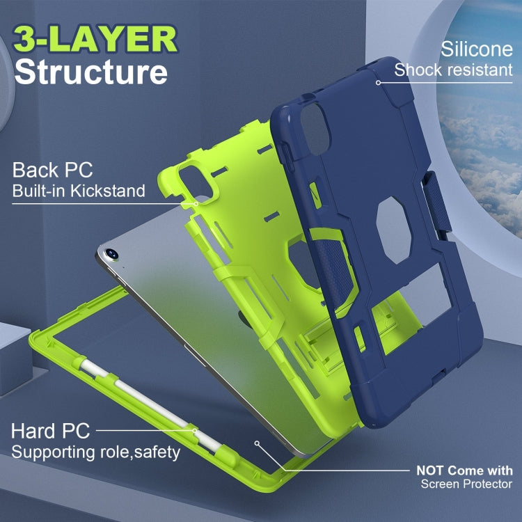 For iPad Air 11 2024 Contrast Color Silicone Acrylic PC Tablet Case with Holder(Navy Blue Yellow Green)