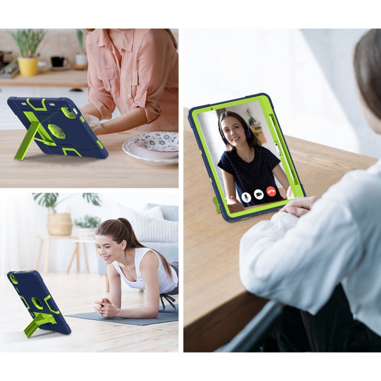 For iPad Air 11 2024 Contrast Color Silicone Acrylic PC Tablet Case with Holder(Navy Blue Yellow Green)