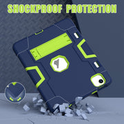 For iPad Air 11 2024 Contrast Color Silicone Acrylic PC Tablet Case with Holder(Navy Blue Yellow Green)